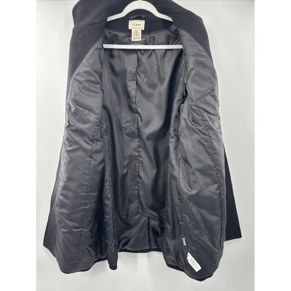 LL Bean Pea Coat Womens Plus 1X Bellandi Italian Soft Wool Insulated Black - Picture 10 of 12